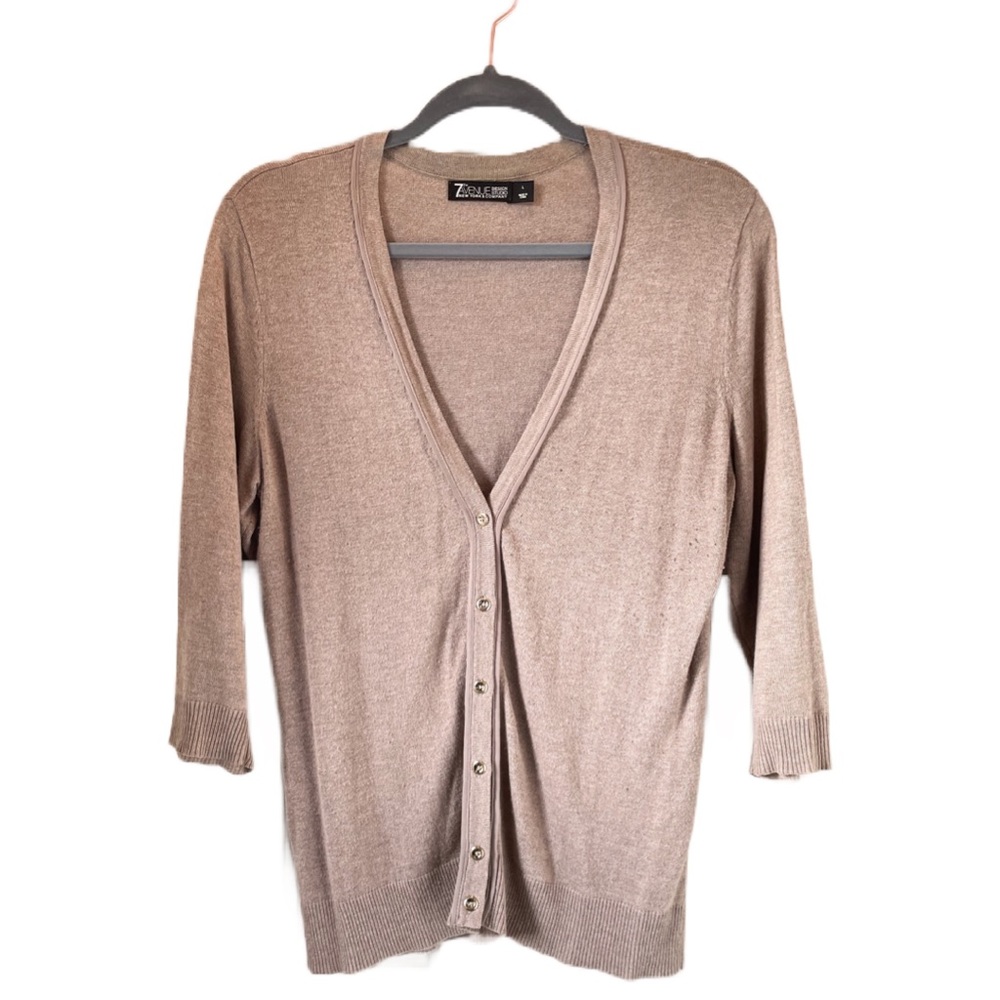 7th Avenue Design Studio New York & Co Vneck Cardigan in Beige with Gold Buttons